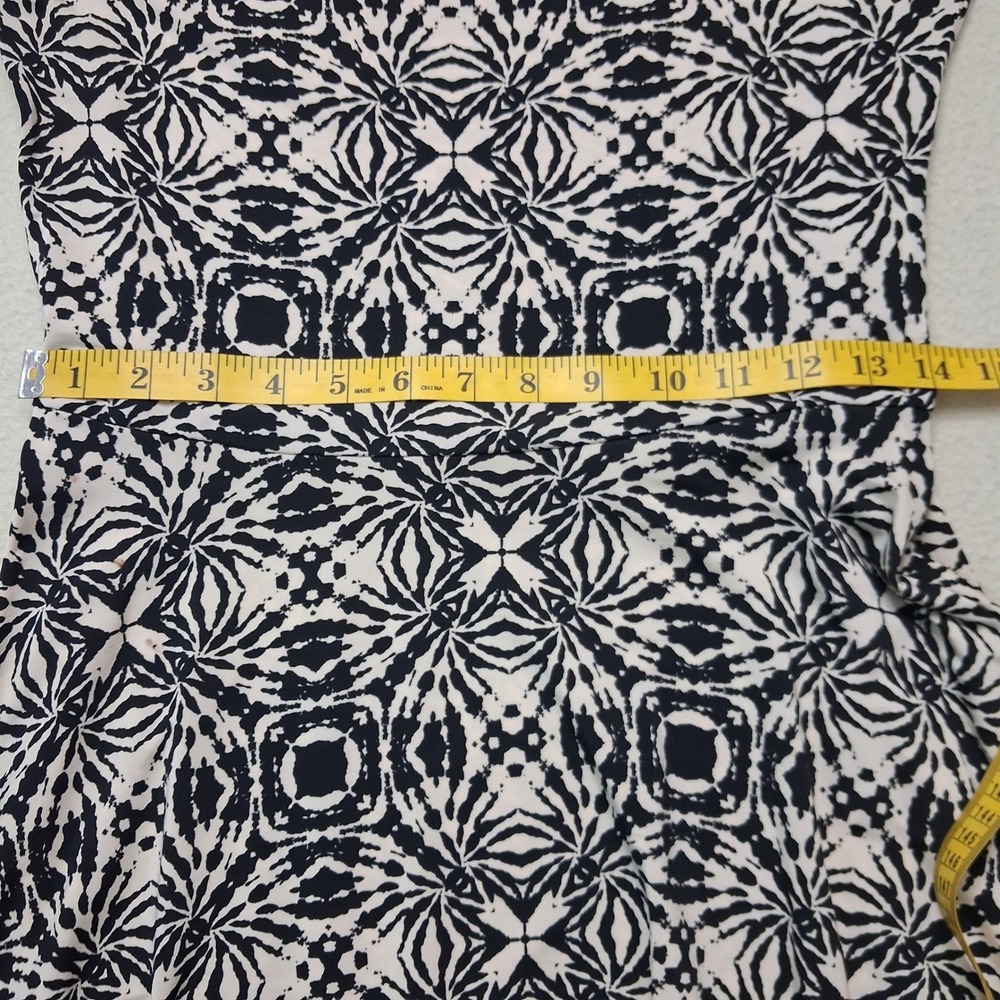 Leota High Modern Midi Dress Hand Made NY USA Belted Geometric 3/4 Sleeve SZ L - Picture 4 of 12